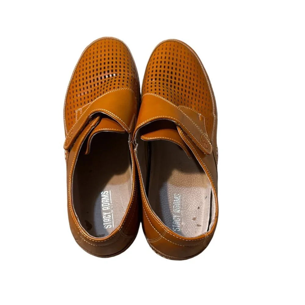 Stacy Adams Perforated Leather Loafers Mens 11 Brown Slip On Comfort Dress Casua